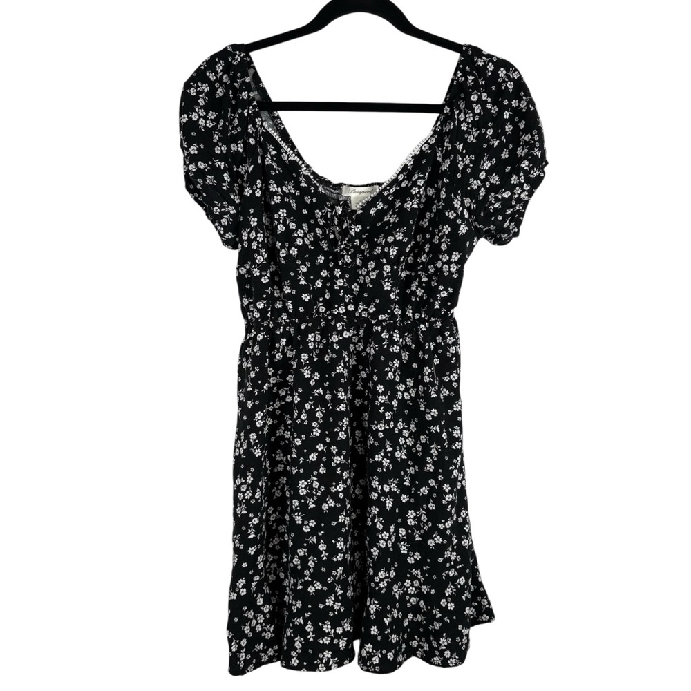 Passport Large Black Mini Floral Sundress Tie Front Flowy Above Knee Dress